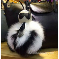 Real Leather Fox Fur Ball Keychain Word Pom Pendant For Bag